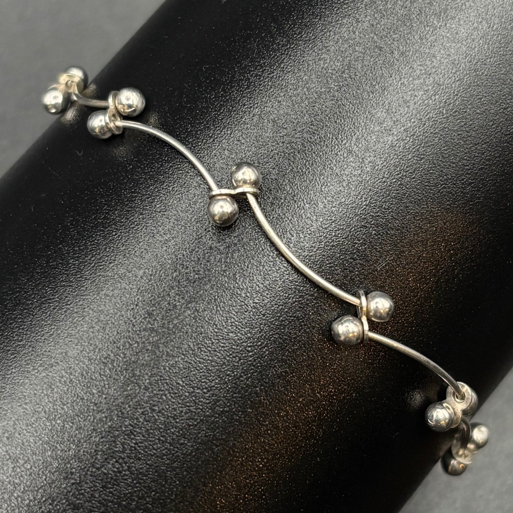 Sterling Silver Bangle Bracelet IBB Minimalist Bead Curved Bar Size 7.25